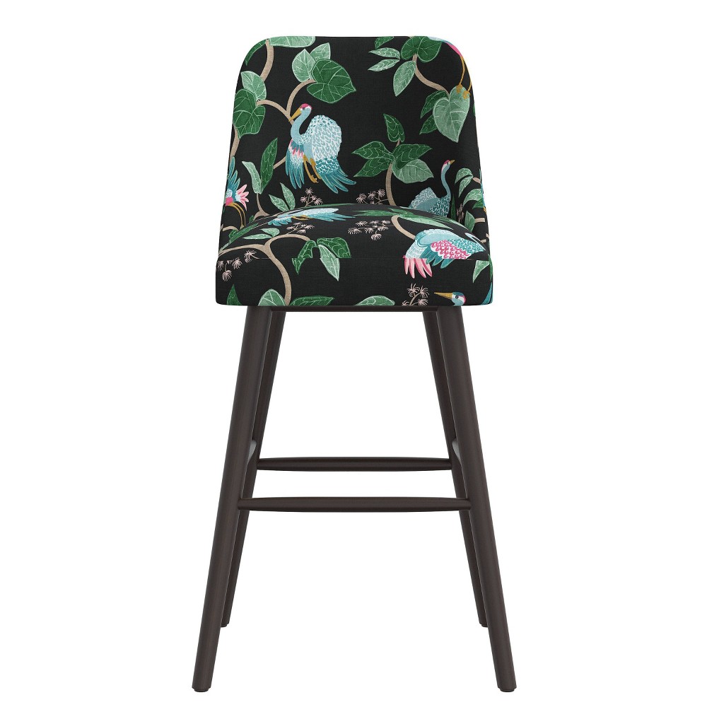 Skyline Furniture Sherrie Rounded Back Barstool in Pattern Josephine Chinoiserie Black: Cotton Upholstery, Rubberwood Frame