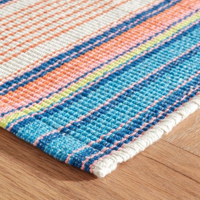 Sloane Blue and Orange Stripe Handwoven Cotton Rug 2' x 3'