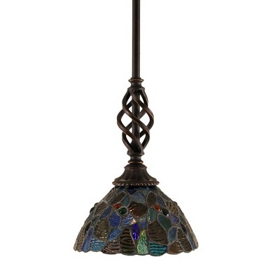 Toltec Lighting Elegante 1 - Light Pendant in  Dark Granite with 7" Blue Mosaic Art Glass Shade