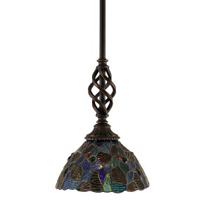 Toltec Lighting Elegante 1 - Light Pendant in  Dark Granite with 7" Blue Mosaic Art Glass Shade - 1 of 1