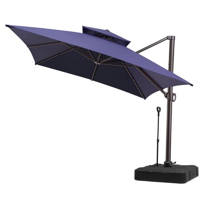 Pellebant 10'x13' Patio Cantilever Umbrella Double Top Design UV30+ Fabric High Strength Aluminum Pole with 360° Rotation 5 Height Settings