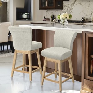 Dyonery Counter Height Swivel Barstool Set of 1 26.8 Inch Modern Faux Leather Barstools Chair for Kitchen Island Solid Wood Legs Brown Bar Stool - 1 of 4