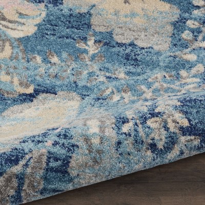 Turquoise Blossom Elegance 8'10" x 11'10" Synthetic Floral Rug