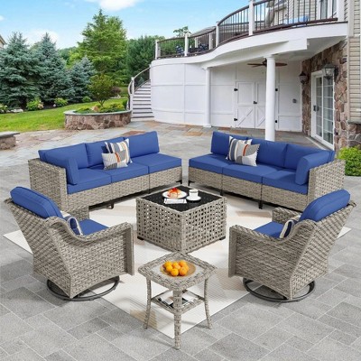 XIZZI 10PCS Furniture Set, Modular Sectional Sofa with Swivel Rocking Chairs and Side Table, Outside Coversation Set with Solar Coffee Table