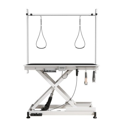 VisioGear 49.6" Dog Pet Grooming Table with Adjustable Height, Pet Dog Cat Grooming Table, Black & White, 49.6"*26"*36"