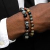 Crucible Men's Skull with Onyx, Labradorite, Picasso Jasper and Hematite Stones Stretch Bracelet (10mm) - 4 of 4