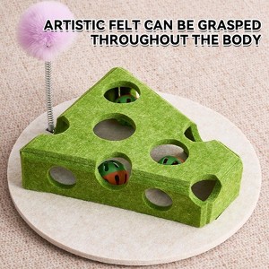 Cheese Shape Cat Toy with Track Balls and Spring Teaser – Interactive Felt Puzzle Box for Indoor Cats Anti-Slip Suction Base Green - 1 of 3