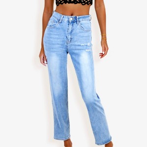 Anna-Kaci Women's High Waist Straight Leg Jeans With Subtle Distressing - 1 of 4