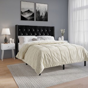 ChaletPosh Velvet Upholstered Bed with 2 Nightstands - 1 of 4