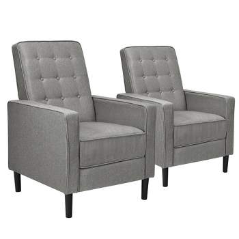 Costway Set of 2 Push Back Recliner Chair Fabric Tufted Single Sofa w/ Footrest