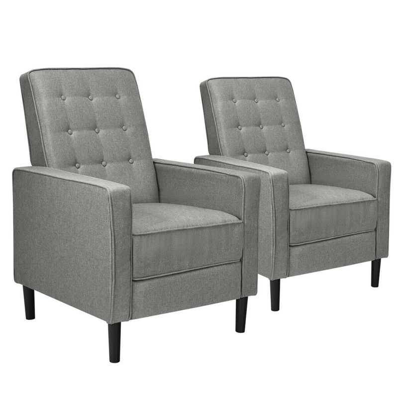 Costway Set of 2 Push Back Recliner Chair Fabric Tufted Single Sofa w/ Footrest, 1 of 11