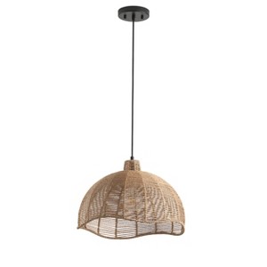 Dewdrop Boho Farmhouse Pendant Light Fixture Natural Rattan Woven Dome Chandelier - 1 of 4
