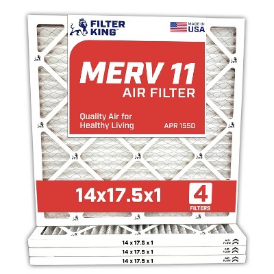 Filter King 14x17.5x1 Air Filter | 4-PACK | MERV 11 HVAC Pleated A/C Furnace Filters | MADE IN USA | Actual Size: 14 x 17.5 x .75"