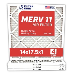 Filter King 14x17.5x1 Air Filter | 4-PACK | MERV 11 HVAC Pleated A/C Furnace Filters | MADE IN USA | Actual Size: 14 x 17.5 x .75" - 1 of 4