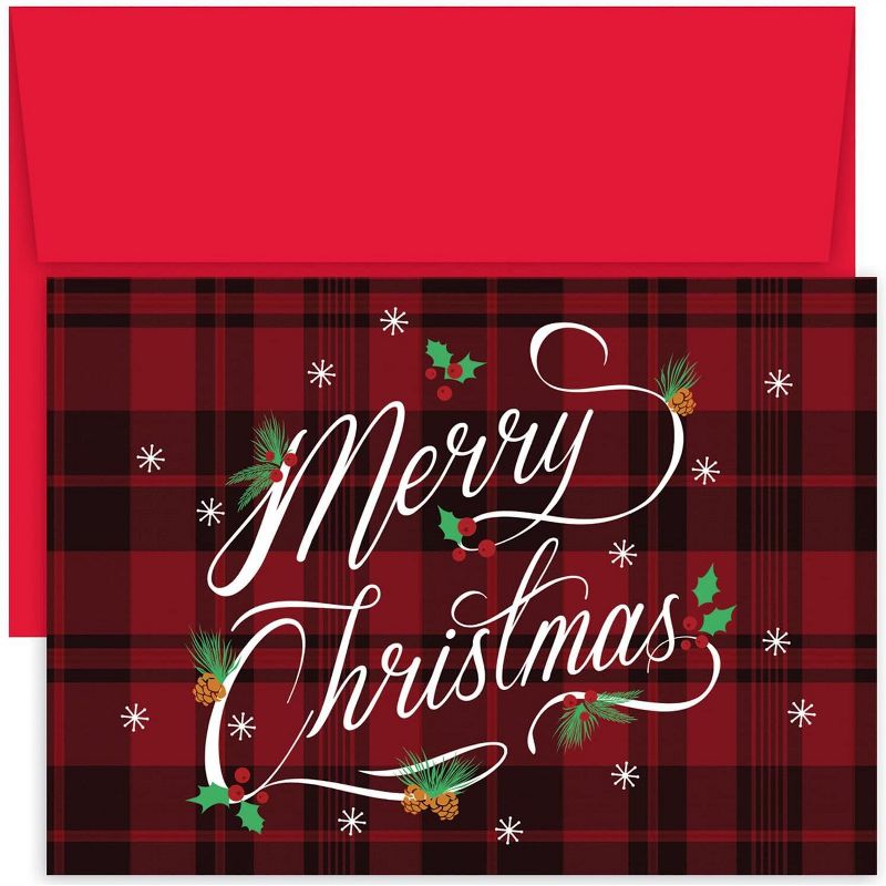 Masterpiece Studios Hollyville 16-Count Christmas Cards in Keepsake Box, Plaid Merry Christmas (880600), 1 of 3