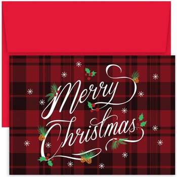 Masterpiece Studios Hollyville 16-Count Christmas Cards in Keepsake Box, Plaid Merry Christmas (880600)