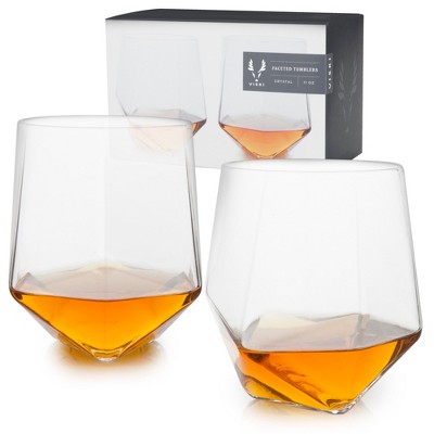 Viski Seneca Faceted Crystal Tumblers Set Of 2 - Premium Crystal Clear ...