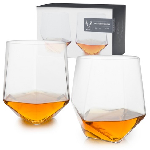 Viski Seneca Faceted Crystal Tumblers Set of 2 - Premium Crystal Clear Glass, Stylish Lowball Cocktail Glasses, Cocktail Glass Gift Set - 11 oz - image 1 of 4