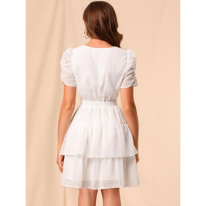 Allegra K Women's Swiss Dots Ruched Short Sleeve Elastic Waist Layer Ruffle Hem Dress, 5 of 6