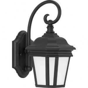 Progress Lighting Crawford 1-Light Outdoor Wall Lantern in Black with Etched White Glass Shade - 1 of 4
