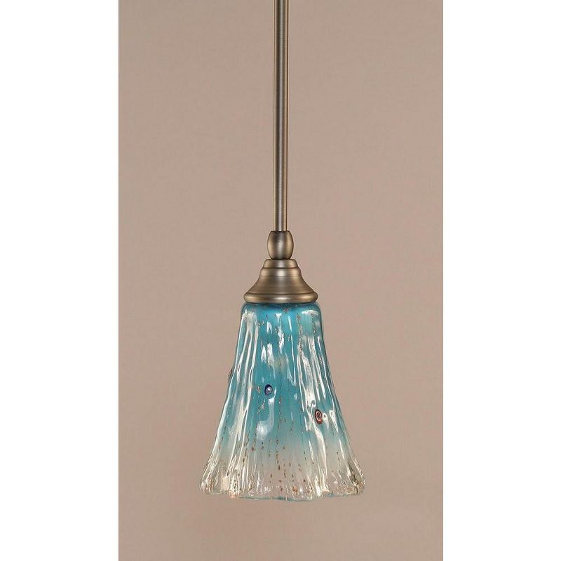 Toltec Lighting Any 1 - Light Pendant in  Brushed Nickel with 5.5" Fluted Teal Crystal  Shade, 1 of 2
