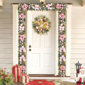 22" Large Lighted Christmas Wreath, Battery Operated Lighted Xmas Wreaths with Balls 30 Lights and Timer for Indoor Outdoor Holiday Decorations - 1 of 4