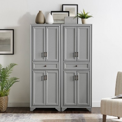Distressed Gray 2-Piece Traditional Pantry Set with Metal Hardware