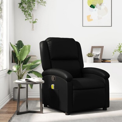vidaXL Massage Recliner Chair - Manual Reclining Armchair With Vibration Massage, Black Faux Leather, Side Pocket, And Sturdy Frame