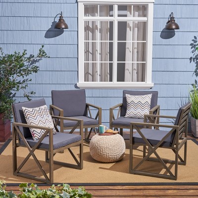 Andora 4pk Acacia Wood Club Chairs - Gray/Dark Gray - Christopher Knight Home