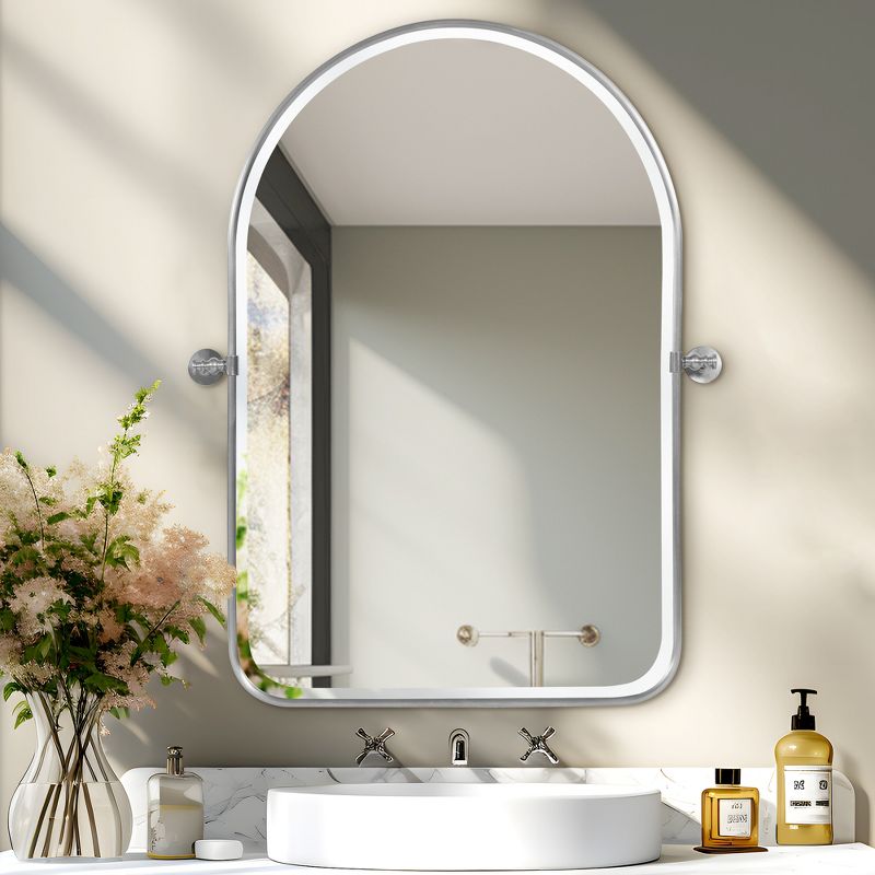 Neutypechic Metal Frame Arched Pivot Wall Mirror Bathroom Vanity Mirror - 36"x24", Silver, 1 of 8