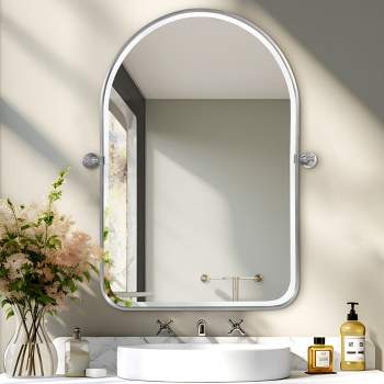 Neutypechic Metal Frame Arched Pivot Wall Mirror Bathroom Vanity Mirror - 36"x24", Silver
