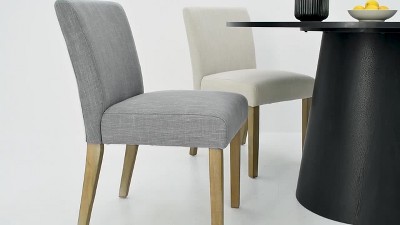 Beige Linen Upholstered Parsons Side Chair Set with Wood Legs