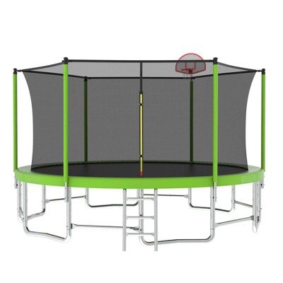 Aukfa Trampoline with Safety Enclosure Net, Outdoor Trampoline Set with Ladder for Backyard Fun for Adults/Kids
