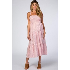 PinkBlush Pink Checkered Tiered Maternity Midi Dress - 1 of 4