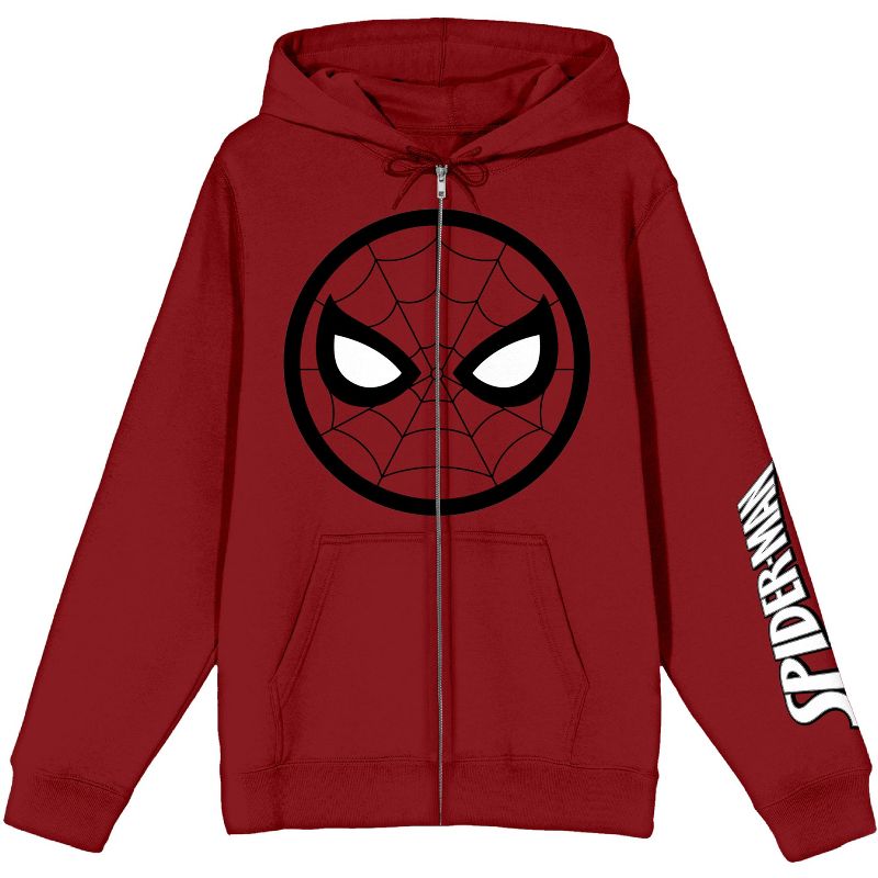 Marvel Spider-Man Mask Logo Long Sleeve Red Adult Zip-Up Hoodie, 1 of 7