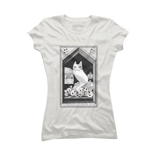 Junior's Design By Humans Ghost cat the Keeper of the Crypt By runcatrun T-Shirt - 1 of 2