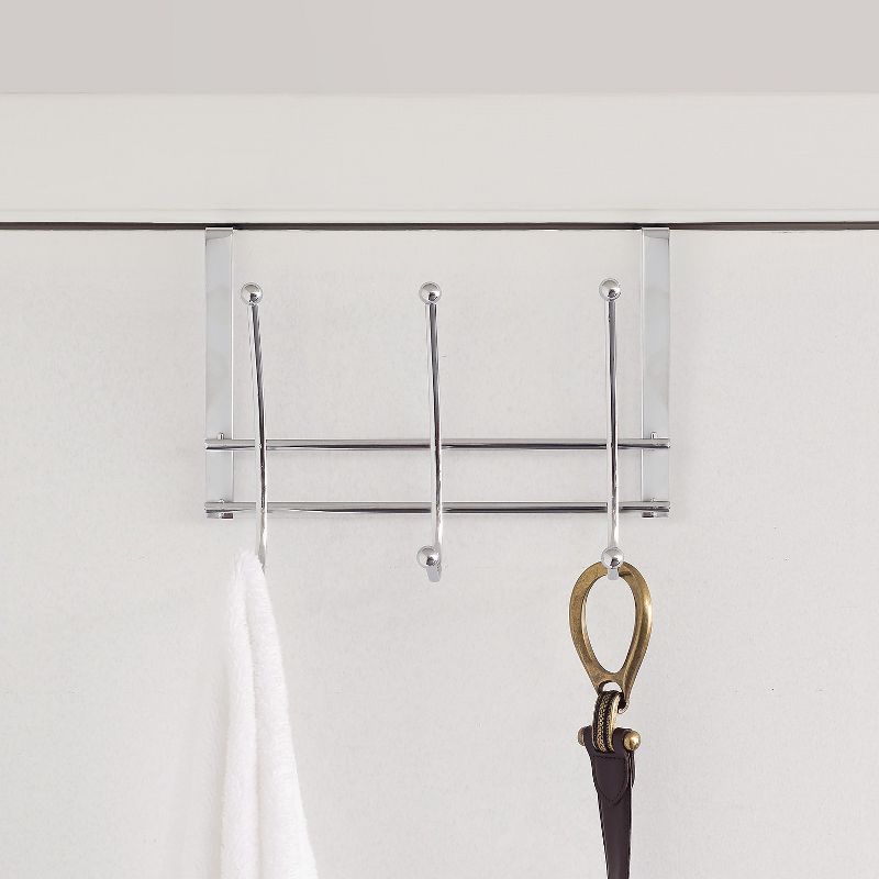 Home Basics Chrome Plated Steel Over the Door 3-Hook Hanging Rack, 3 of 4