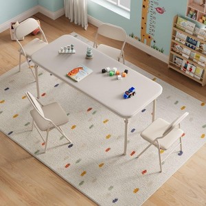 Boys and Girls Folding Table and Chairs Set of 3, Portable Table and Chair with Pu Soft Cushion, Suitable for Eating, Reading and Playing - 1 of 3