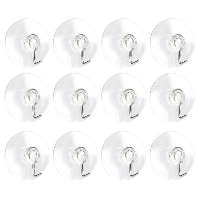 Juvale 12-Pack Silicone Plastic Shower Suction Cup Hook, Clear Wall Hanging Hooks Hangers, 1.5” / 4cm Diameter
