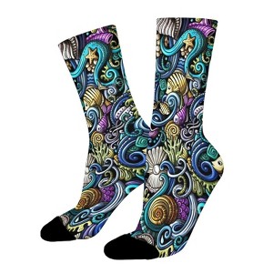 Cartoon Doodles Women Printed Crew Socks Funny Funky Socks Soft Polyester Novelty Gifts for Artists Men - 1 of 1