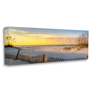 Panoramic Coastal Beach Sunrise Yellow Canvas Landscape Print
