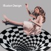 NewHome"3D Visual Anti-Slip Illusion Round Rug Doormat for Living Room, Unique Carpet Floor Mat"Black&White - 3 of 4