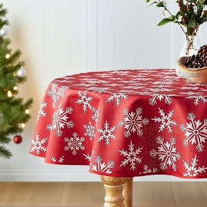 Linen Christmas Tablecloth, Red Table Cloth Round/Rectangle Table for Snowflakes Christmas Decorations - 1 of 4