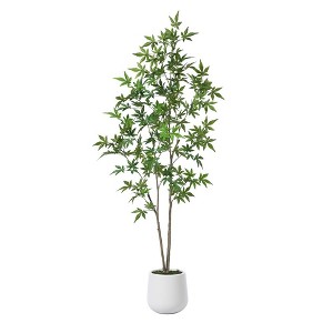 DR.Planzen 5-7FT Artificial Maple Tree with Round White Planter, Pre Potted Plant with Realistic Maple Leaves for Home Decor - 1 of 4