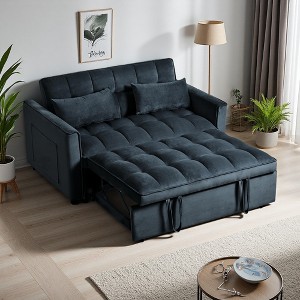 Velvet 3-in-1 Convertible Sleeper Sofa with Pull-Out Bed - 1 of 4