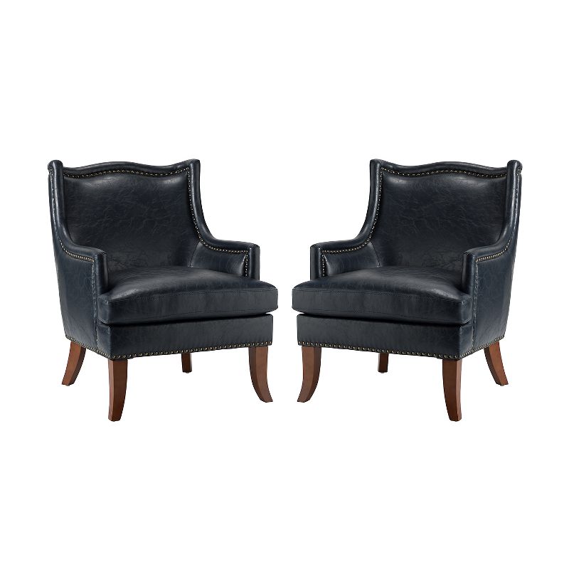 Set of 2 Nikolaus Vegan Leather Armchair with Solid Wood Legs and and Nailhead Trim for Living Room and Bed Room  | ARTFUL LIVING DESIGN, 2 of 11