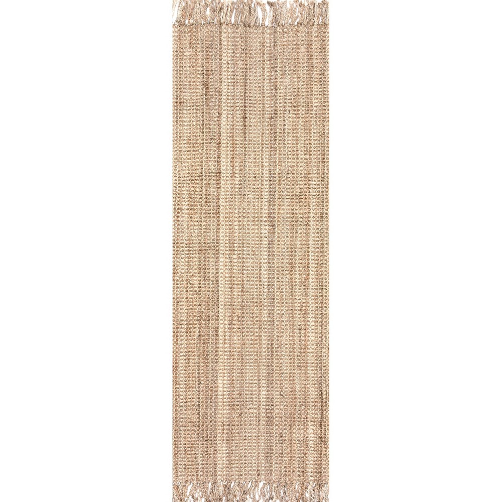 2'6inx14' Runner Hand Woven Chunky Loop Jute Rug Natural - nuLOOM