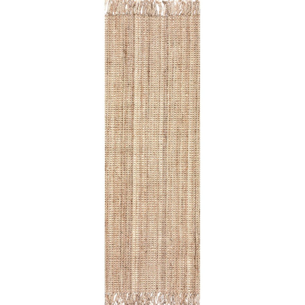 2'6inx14' Runner Hand Woven Chunky Loop Jute Rug Natural - nuLOOM