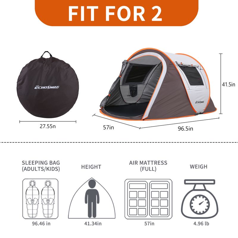 EchoSmile 2-Person Pop Up Camping Tent, 3 of 7