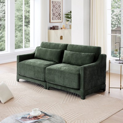 SKRAN Modular Chenille Fabric Sectional Sofa, 2 Seater Cloud Couch with Lumbar Pillow, Loveseat Sofa for Living Room, Bedroom